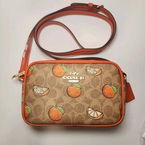 NWT Coach CBA81 Mini Jamie Camera Bag In Signature Canvas With Orange Print